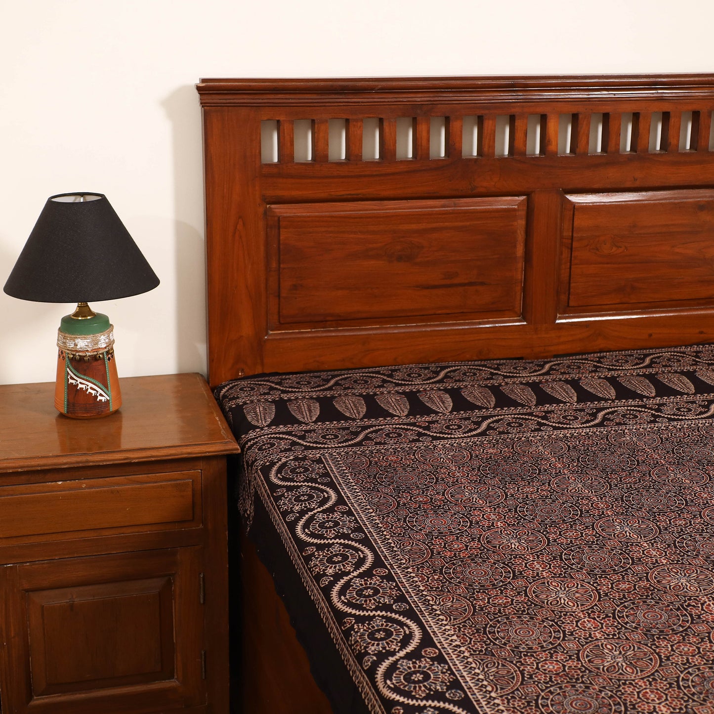 Ajrakh Hand Block Print Natural Dyed Cotton Single Bed Sheet (90 x 60 in) 10
