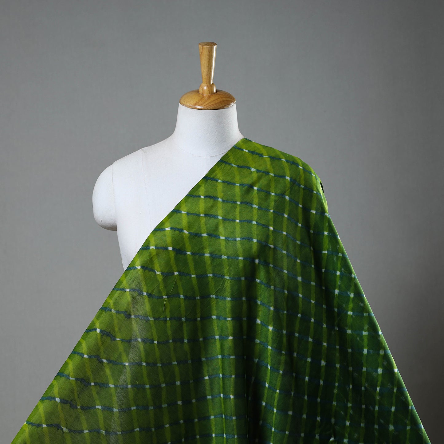 Green - Handloom Chanderi Silk Mothra Tie-Dye Leheriya Fabric 03