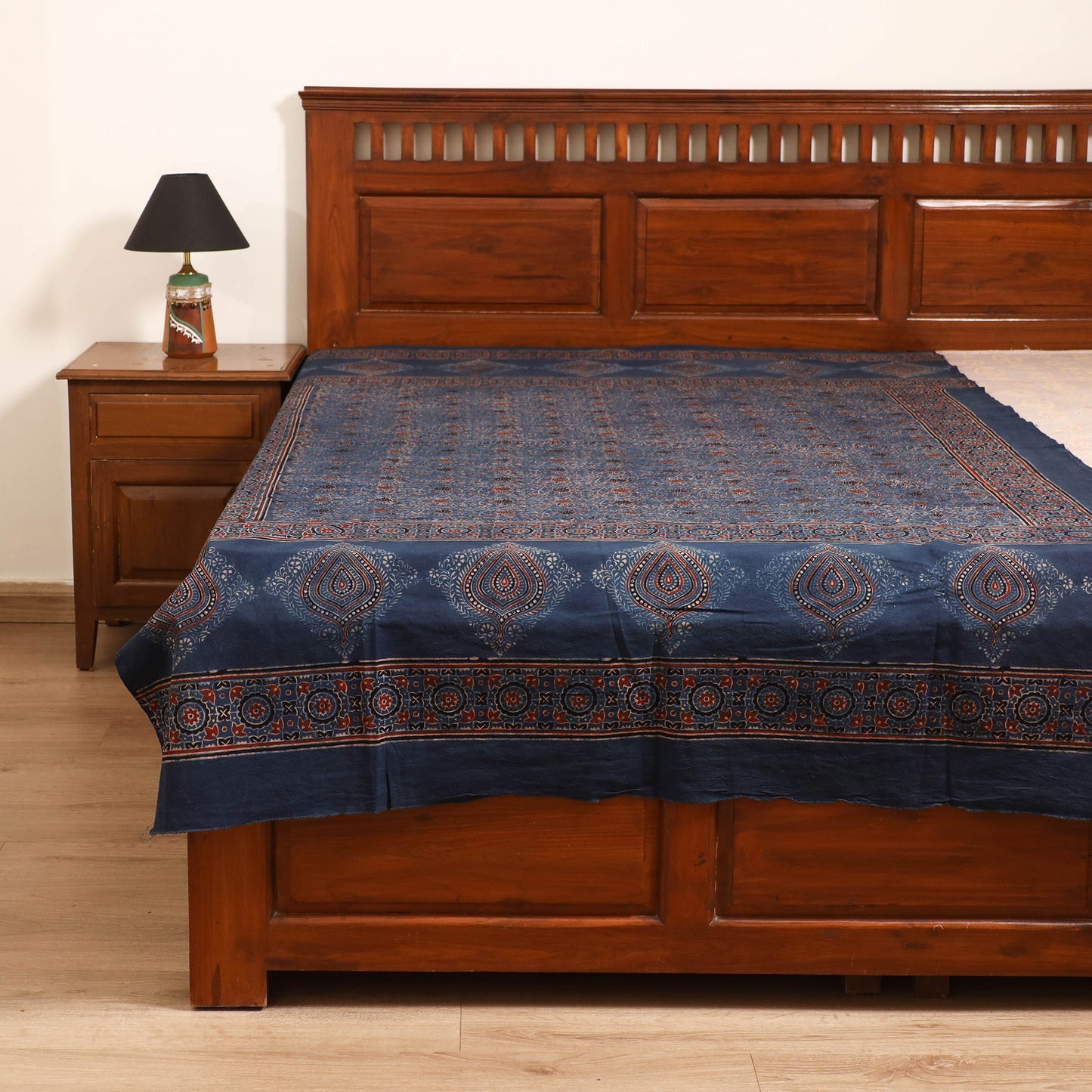 Ajrakh Hand Block Print Natural Dyed Cotton Single Bed Sheet (90 x 60 in) 11