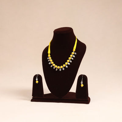 Yellow - german silver wooden beads necklace set 37