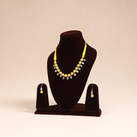 Yellow - german silver wooden beads necklace set 37