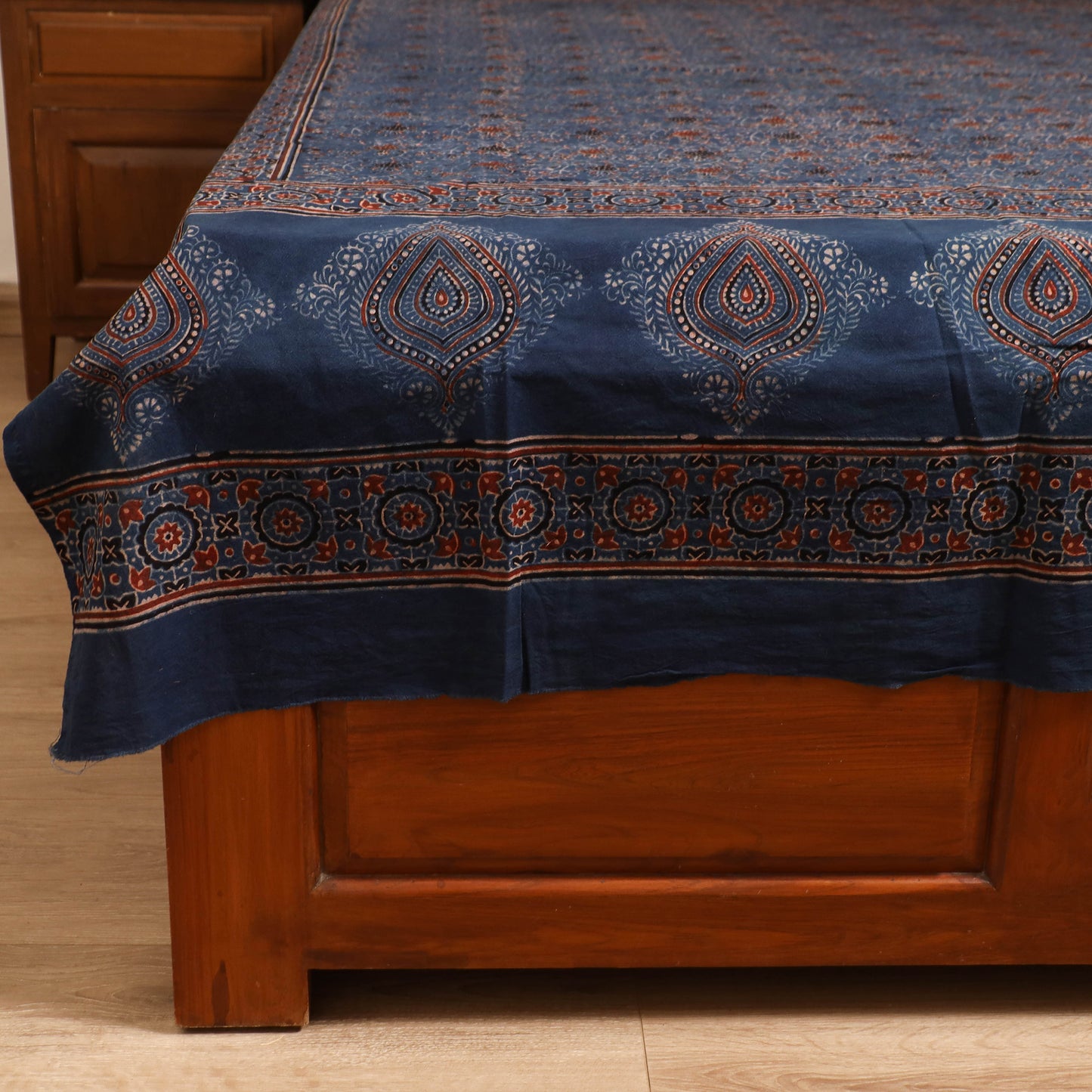 Ajrakh Hand Block Print Natural Dyed Cotton Single Bed Sheet (90 x 60 in) 11