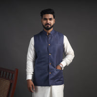 Blue - Vidarbha Tussar x Katia Silk Handloom Nehru Jacket 07