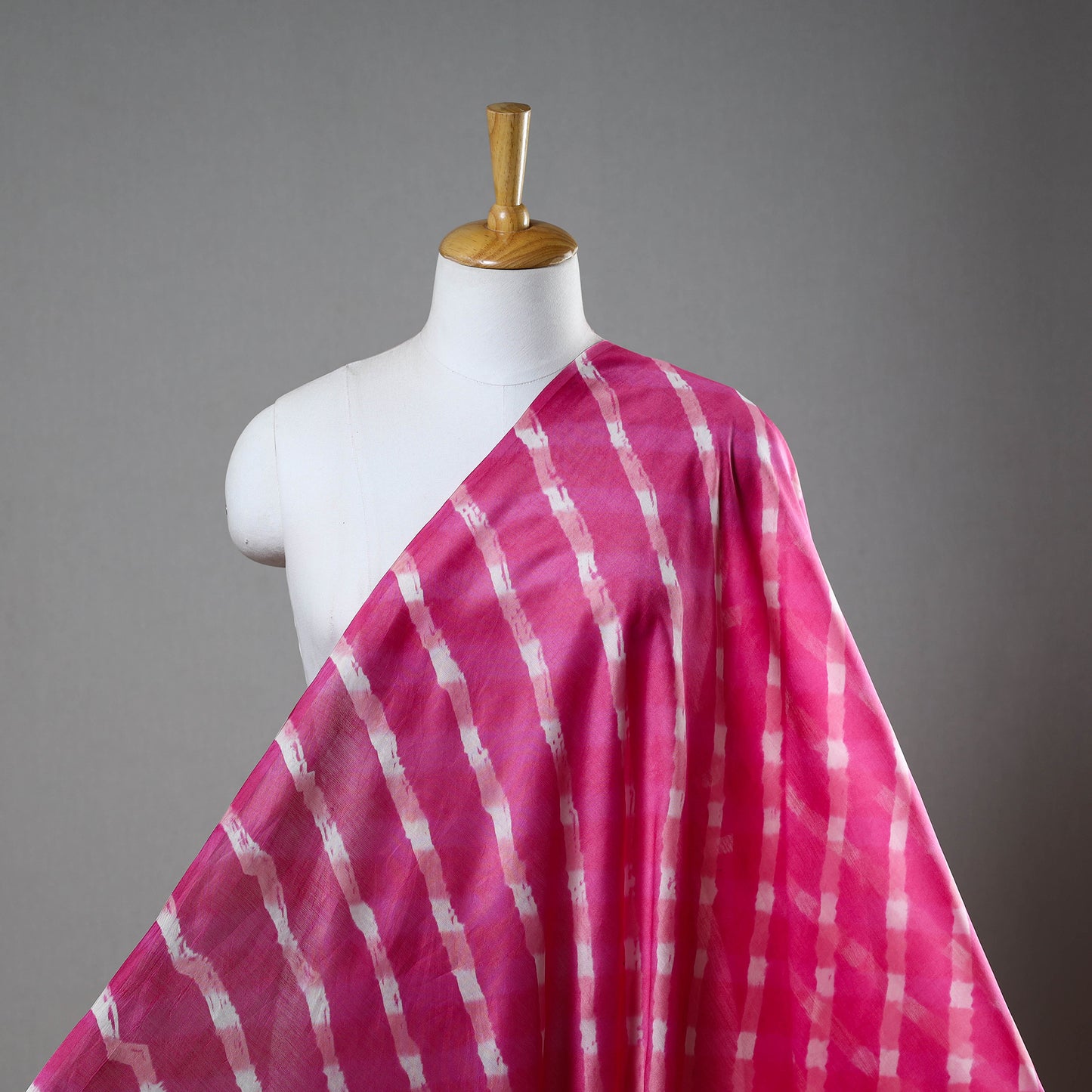 Pink - Handloom Chanderi Silk Mothra Tie-Dye Leheriya Fabric 06