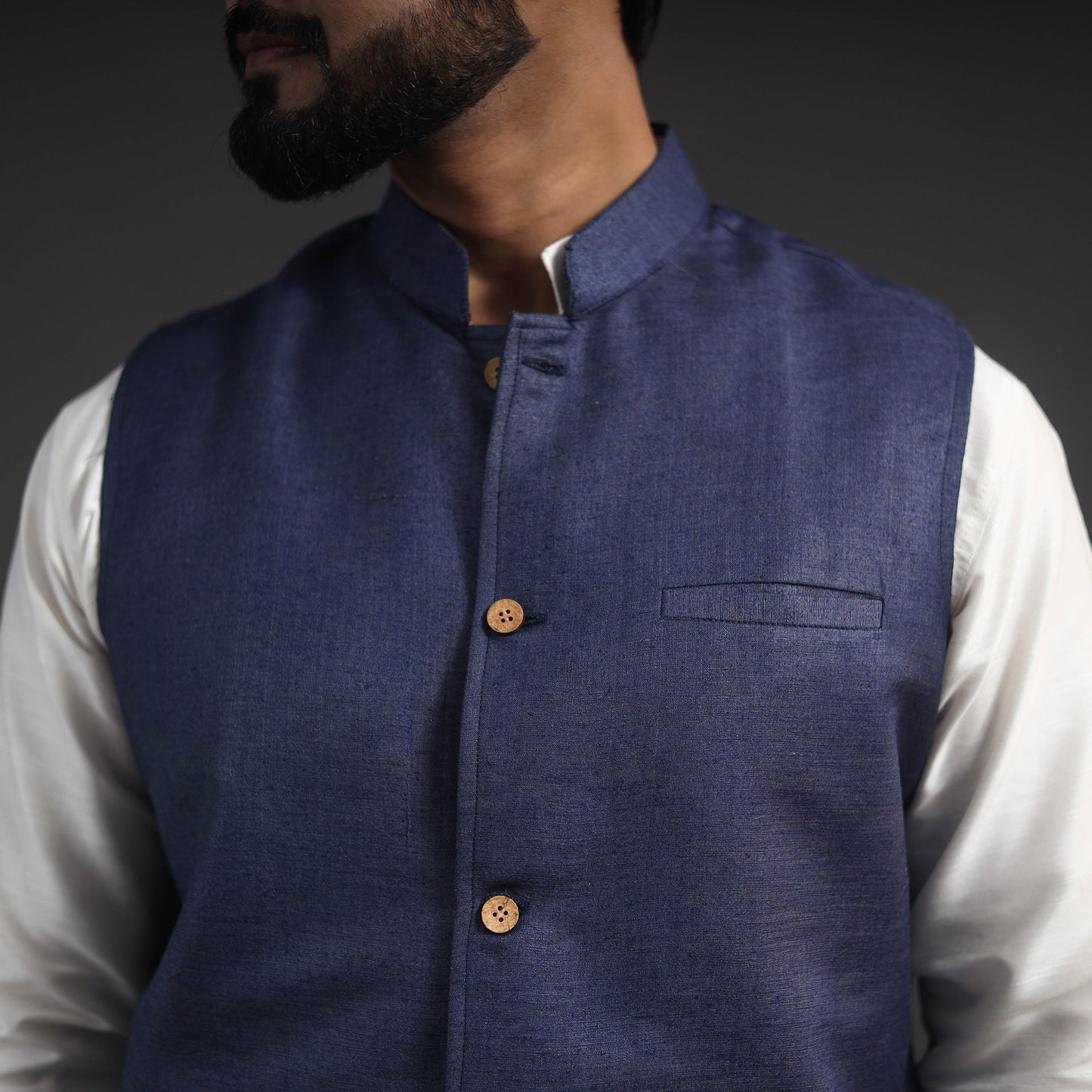 Blue - Vidarbha Tussar x Katia Silk Handloom Nehru Jacket 07