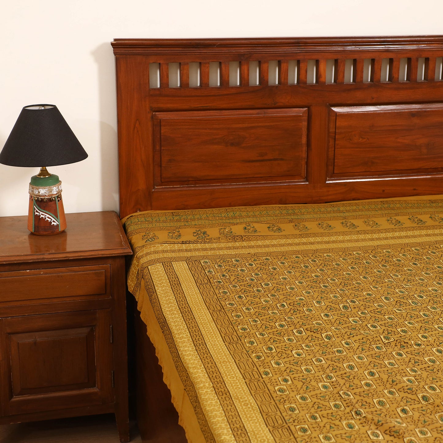 Ajrakh Hand Block Print Natural Dyed Cotton Single Bed Sheet (90 x 60 in) 12