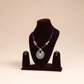 Purple - german silver necklace set with beads 44