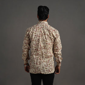 Beige - Pedana Kalamkari Block Print Cotton Men Full Sleeve Shirt