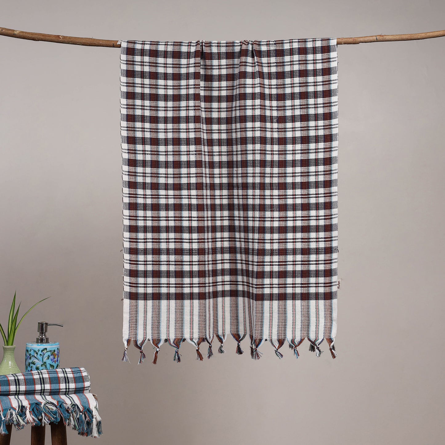 Handloom fine cotton checks bath towel 10 - handcrafted