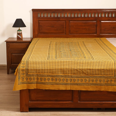 Ajrakh Hand Block Print Natural Dyed Cotton Single Bed Sheet (90 x 60 in) 13