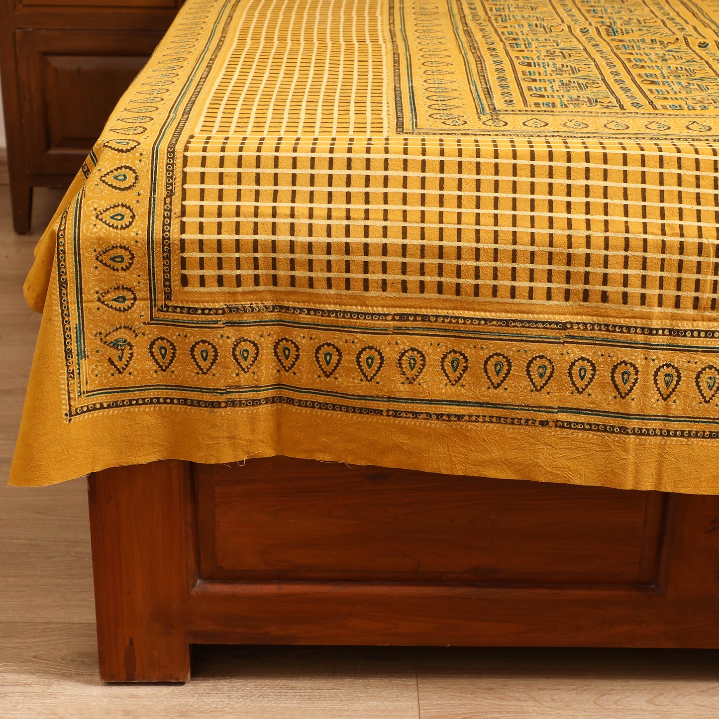 Ajrakh Hand Block Print Natural Dyed Cotton Single Bed Sheet (90 x 60 in) 13