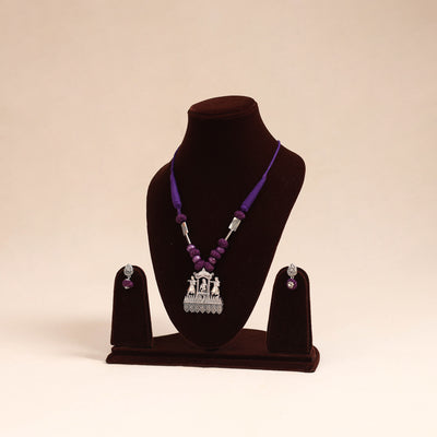 Purple - german silver necklace set with beads 46