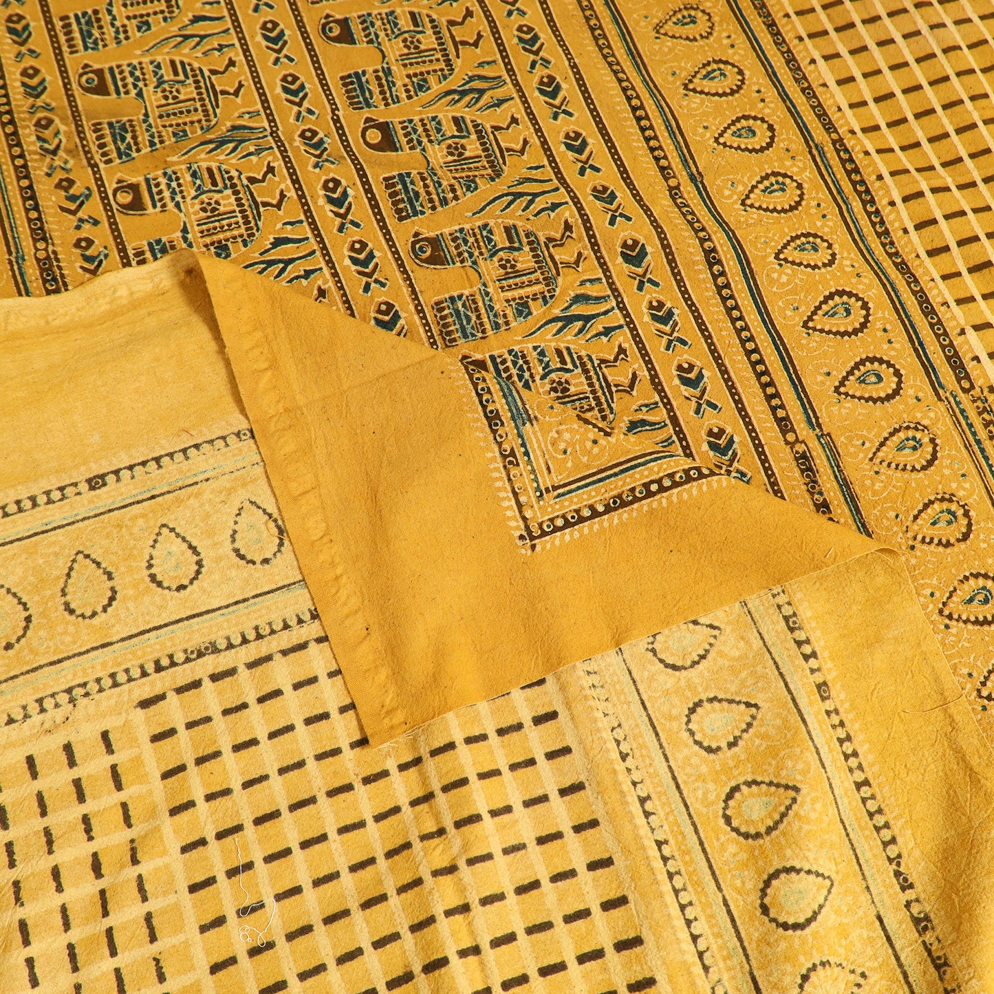 Ajrakh Hand Block Print Natural Dyed Cotton Single Bed Sheet (90 x 60 in) 13