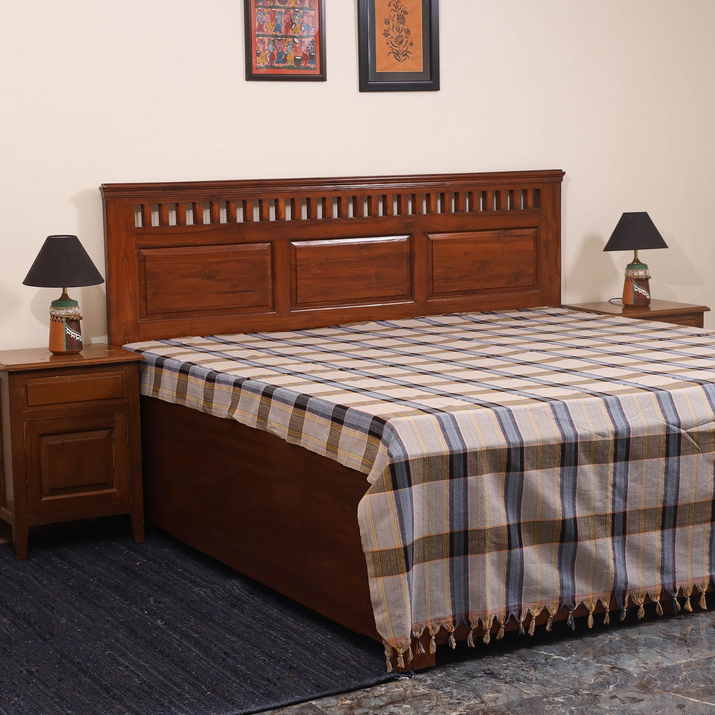 Multicolor - double handloom cotton bed sheet (108 x 90 in)