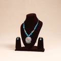 Blue - german silver necklace set with beads 49