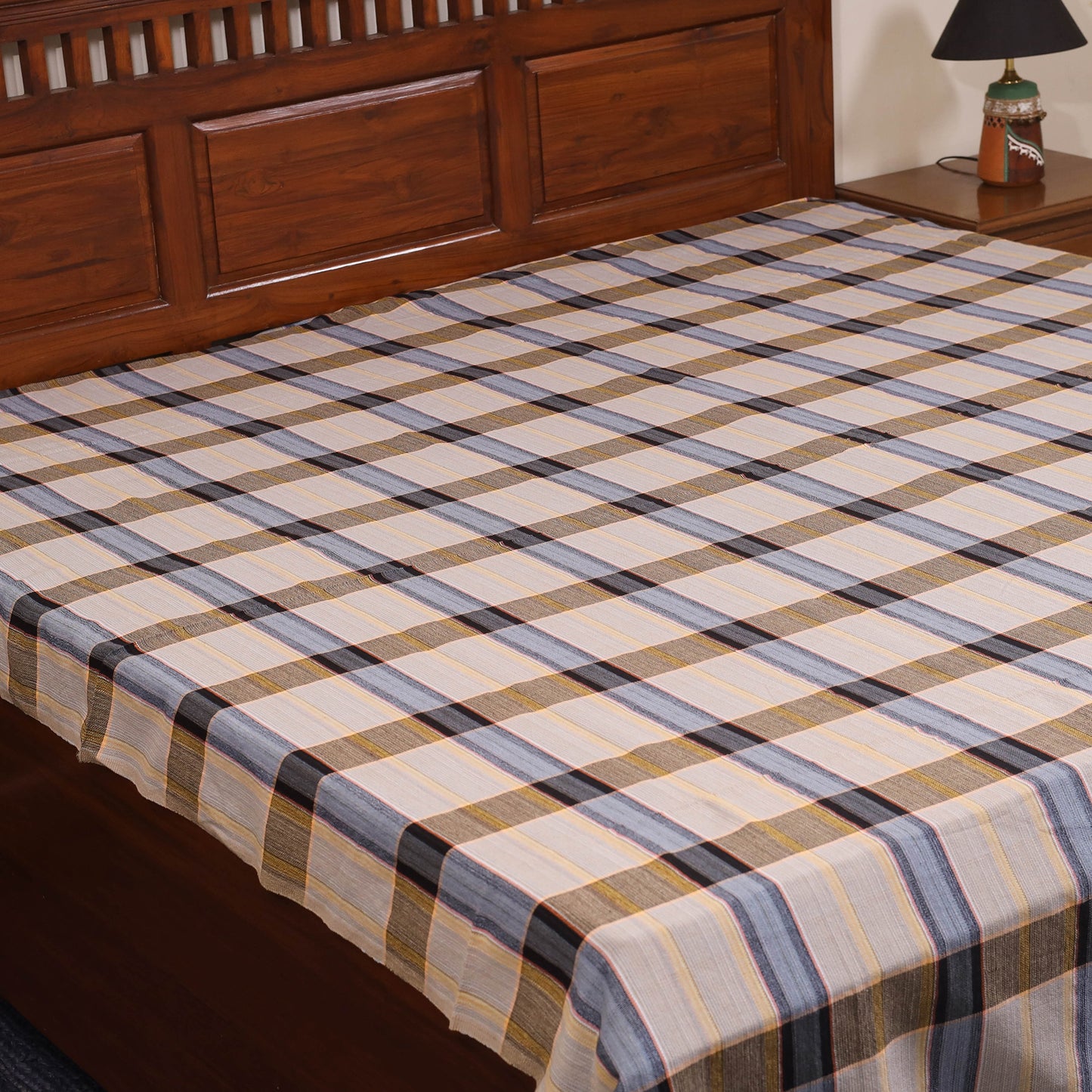 Multicolor - double handloom cotton bed sheet (108 x 90 in)