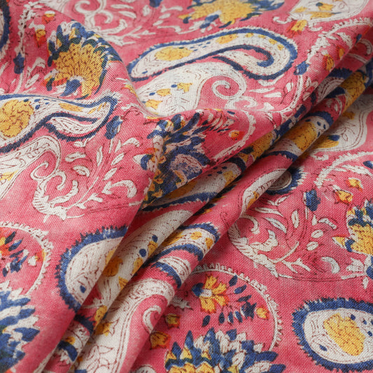 Pink - Paisley Pattern Special Pure Wool Handloom Sanganeri Hand Block Printed Fabric
