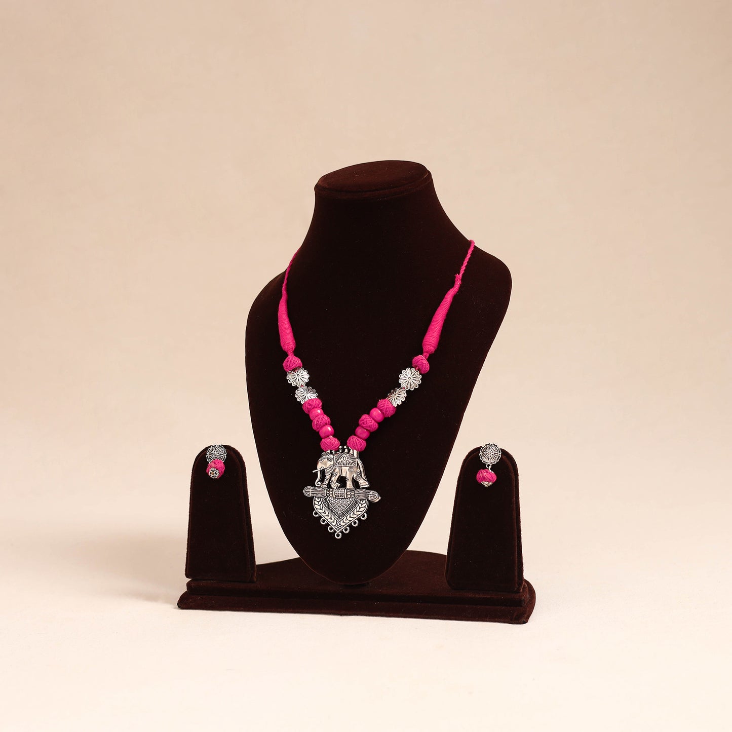 Pink - german silver necklace set with beads 50