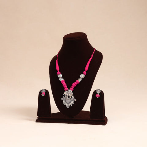 Pink - german silver necklace set with beads 50