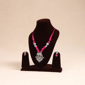 Pink - german silver necklace set with beads 50