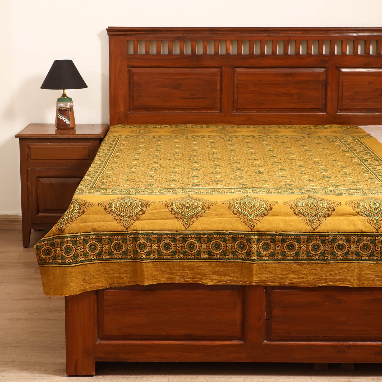 Ajrakh Hand Block Print Natural Dyed Cotton Single Bed Sheet (90 x 60 in) 14