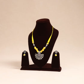 Yellow - german silver necklace set with beads 51