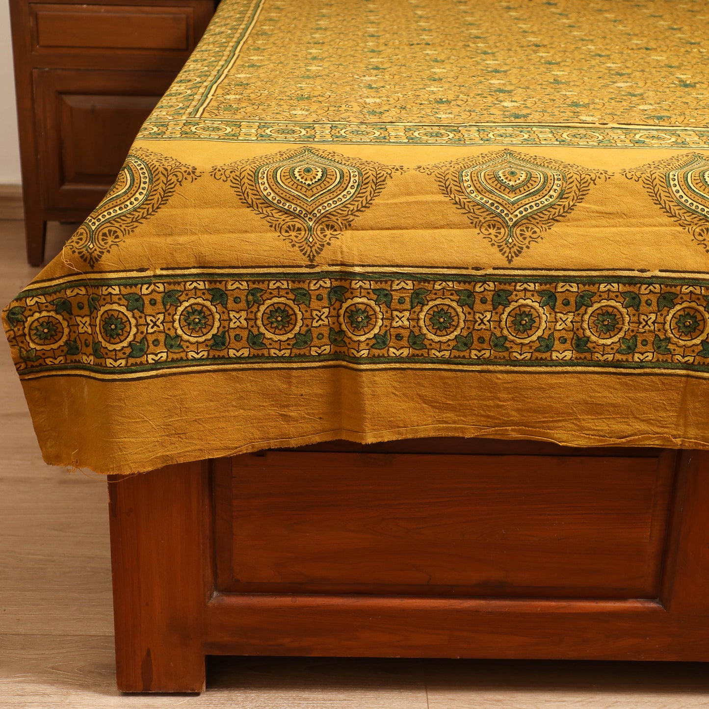 Ajrakh Hand Block Print Natural Dyed Cotton Single Bed Sheet (90 x 60 in) 14