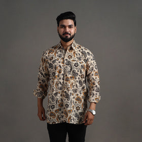 Buy Beige Pedana Block Print Cotton Men Kalamkari Shirt 