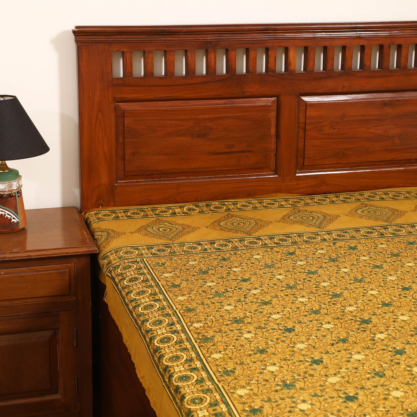 Ajrakh Hand Block Print Natural Dyed Cotton Single Bed Sheet (90 x 60 in) 14