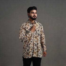 Buy Beige Pedana Block Print Cotton Men Kalamkari Shirt 