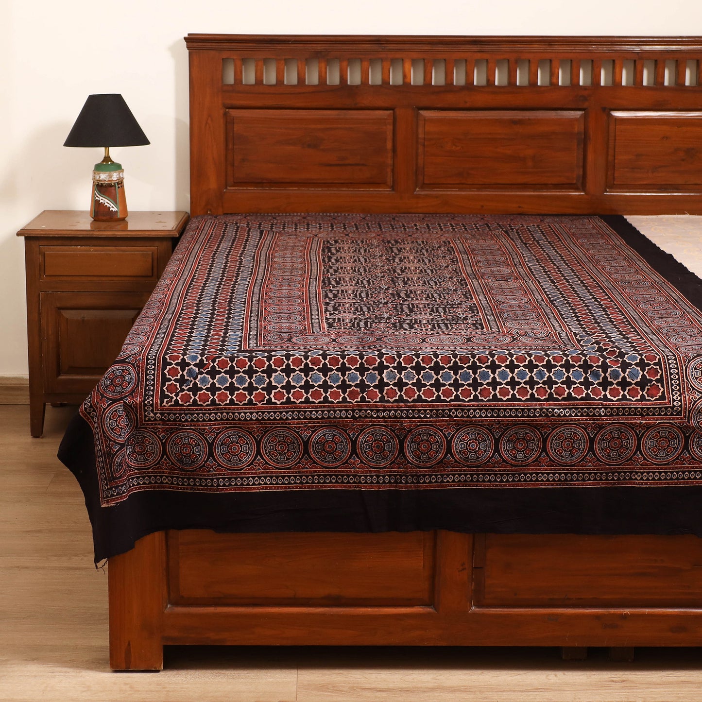 Ajrakh Hand Block Print Natural Dyed Cotton Single Bed Sheet (90 x 60 in) 15