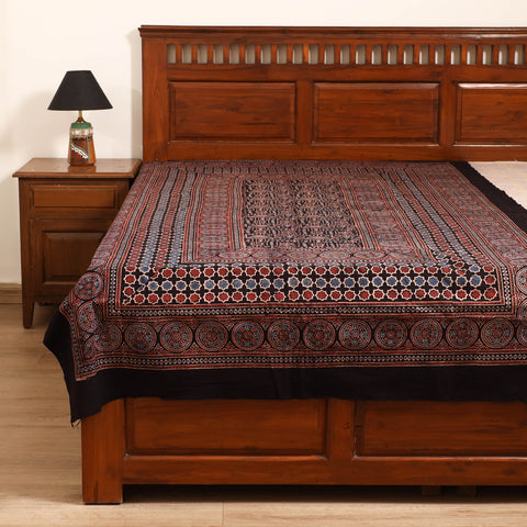 Ajrakh Hand Block Print Natural Dyed Cotton Single Bed Sheet (90 x 60 in) 15