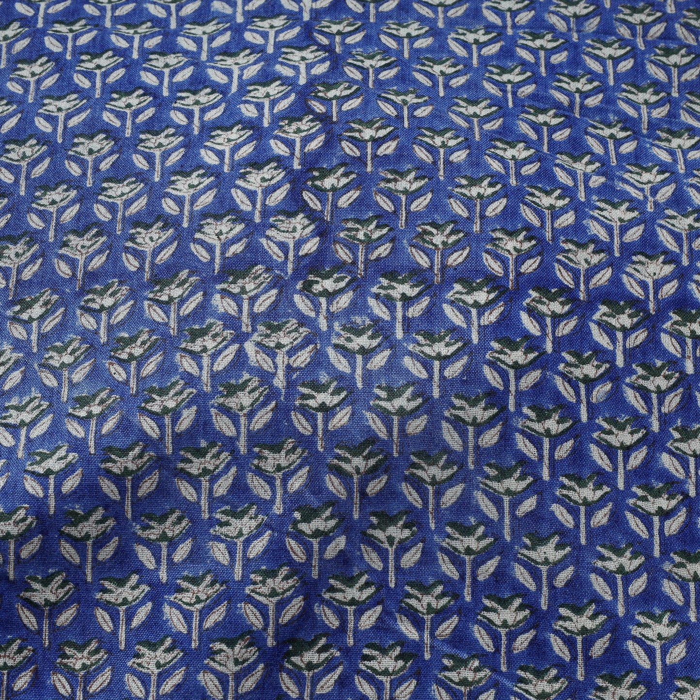 Blue Flower Buds Special Pure Wool Handloom Sanganeri Hand Block Printed Fabric