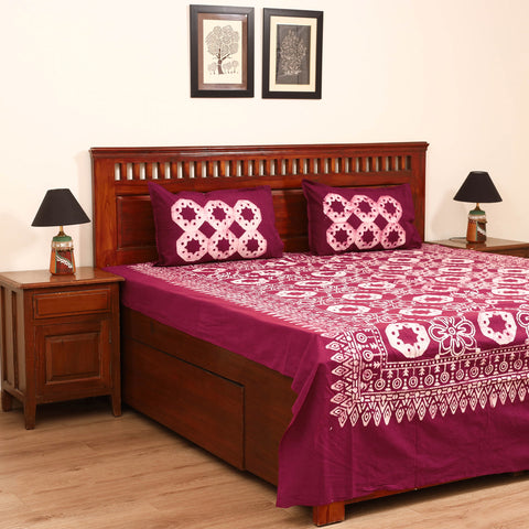 Pink - Hand Block Batik Print Cotton Double Bedsheet Set (108 x 90 in) 14