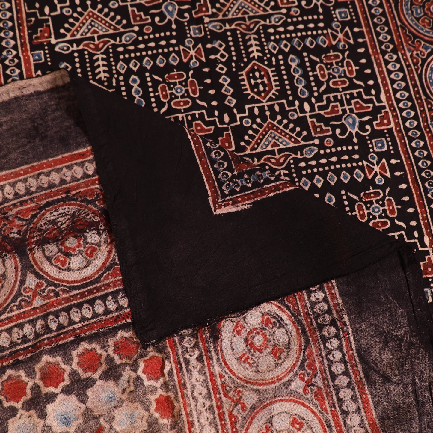 Ajrakh Hand Block Print Natural Dyed Cotton Single Bed Sheet (90 x 60 in) 15