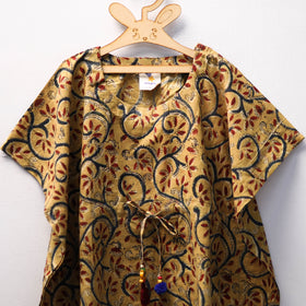 Beige Kalamkari Block Print Cotton Kids Kaftan (3-4 Years)