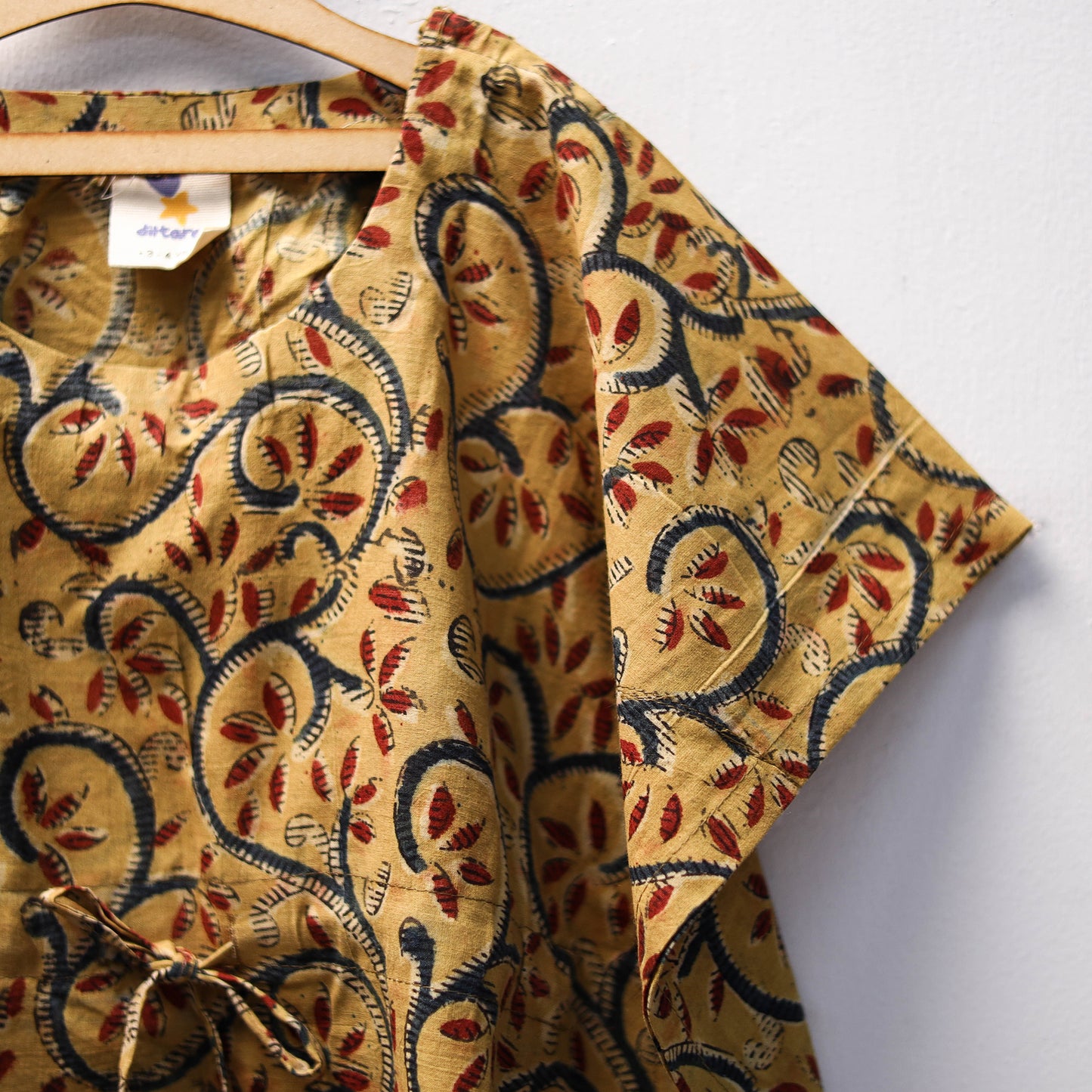 Beige Kalamkari Block Print Cotton Kids Kaftan (3-4 Years)