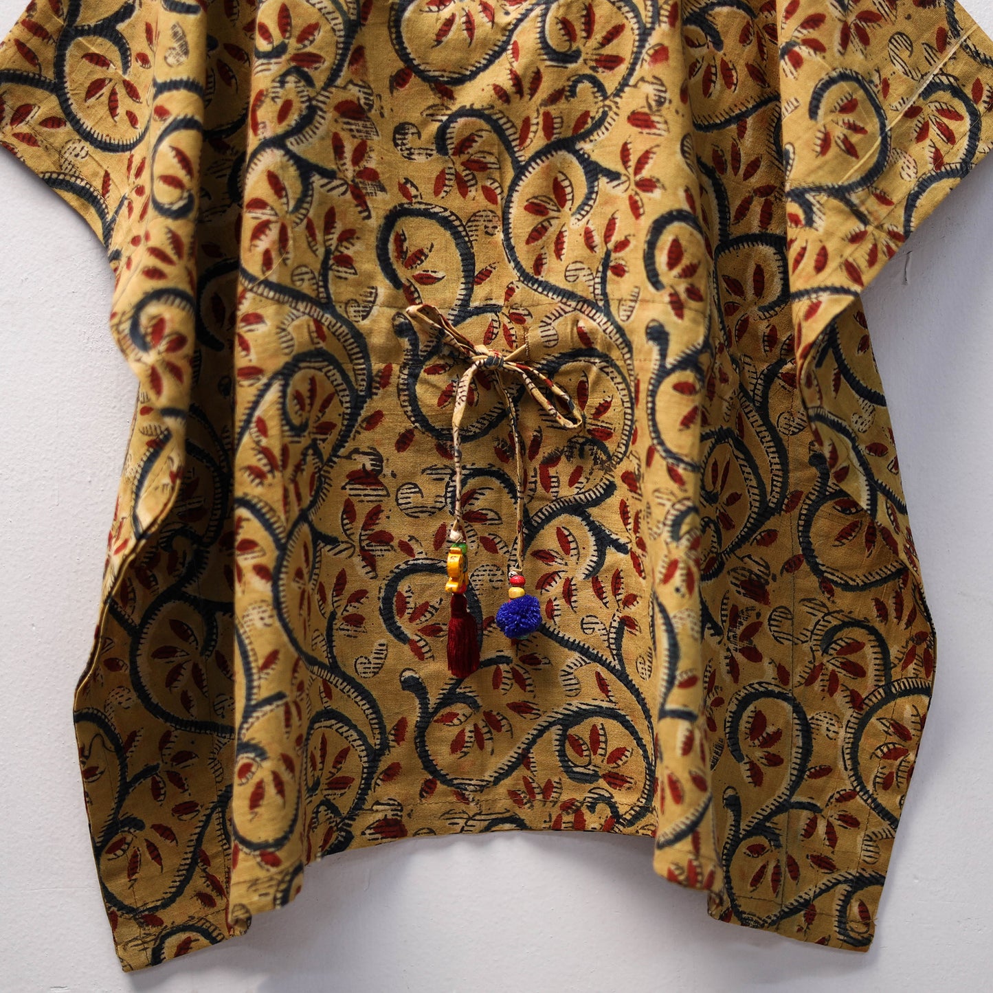 Beige Kalamkari Block Print Cotton Kids Kaftan (3-4 Years)