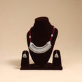 Maroon - german silver thread braided necklace set 01