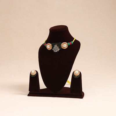 Yellow - german silver jute & fabart necklace set 64