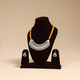 Yellow - german silver thread braided necklace set 04