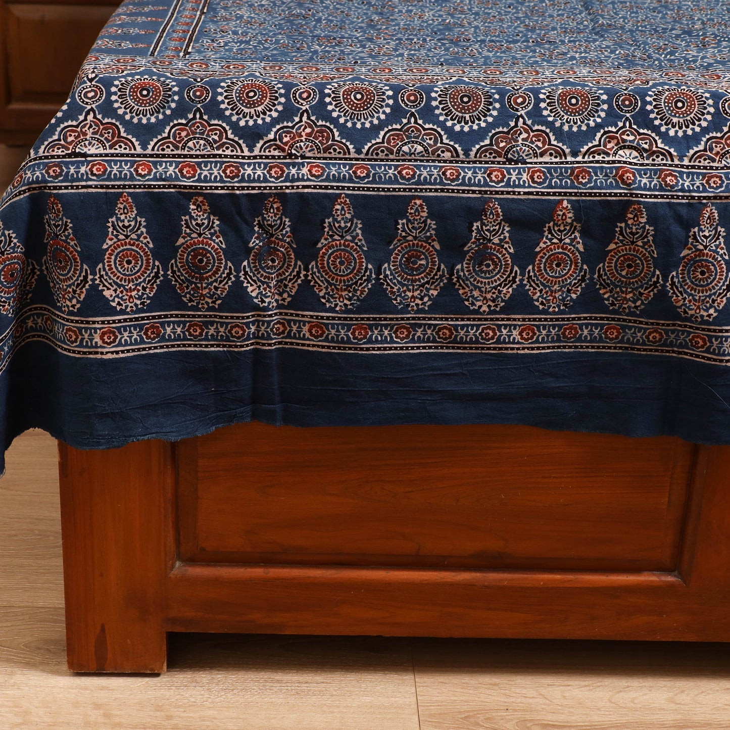 Ajrakh Hand Block Print Natural Dyed Cotton Single Bed Sheet (90 x 60 in) 17