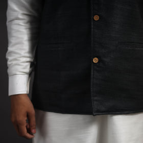 Black Vidarbha Tussar x Ghicha Silk Handloom Nehru Jacket