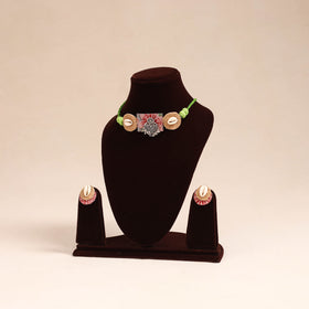 Green - german silver jute & fabart necklace set 65