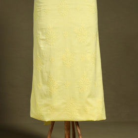 Yellow Hand Embroidery Mul Cotton Chikankari Kurta Material