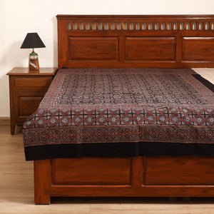 Black - Ajrakh Hand Block Print Natural Dyed Cotton Single Bed Sheet (90 x 60 in) 18