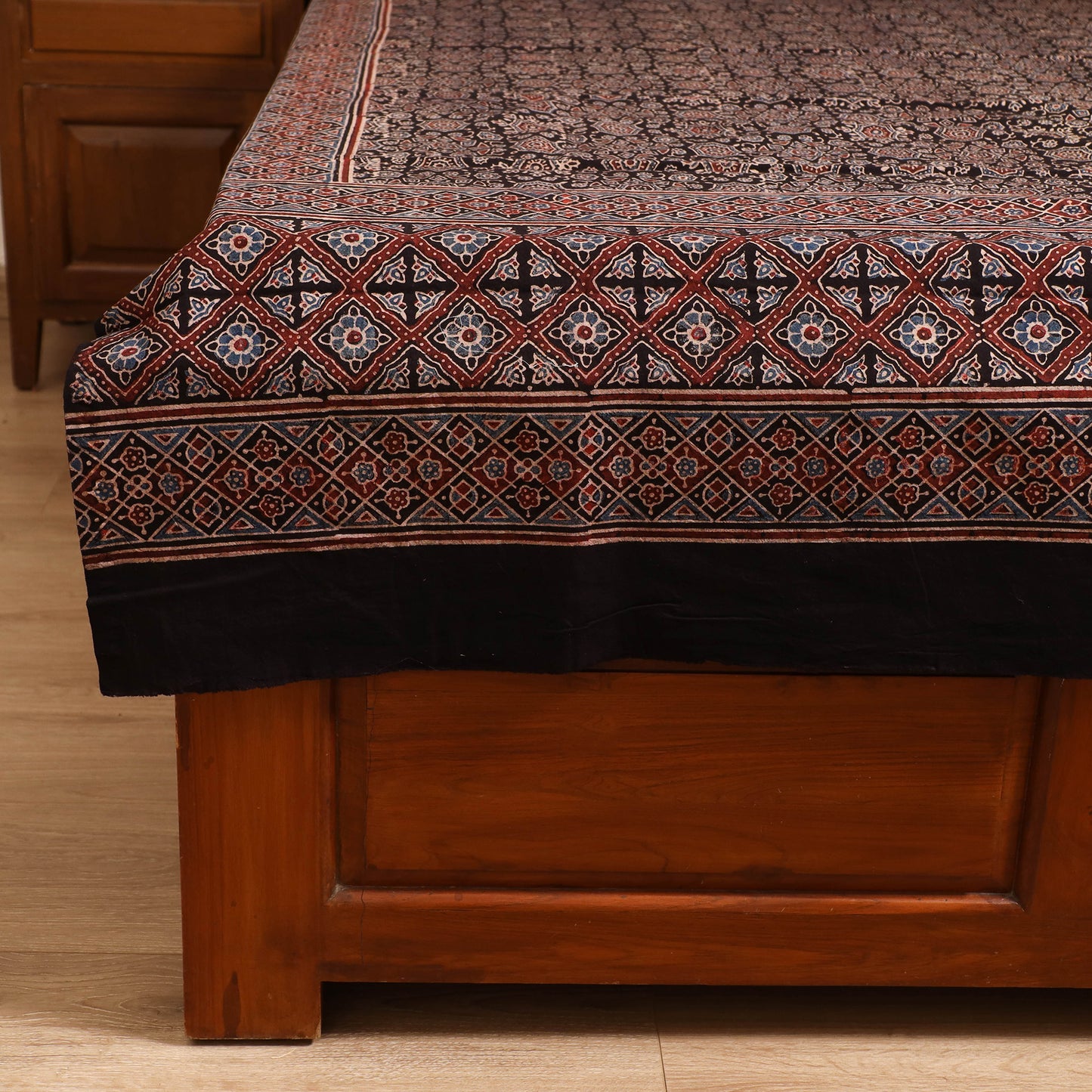 Ajrakh Hand Block Print Natural Dyed Cotton Single Bed Sheet (90 x 60 in) 18