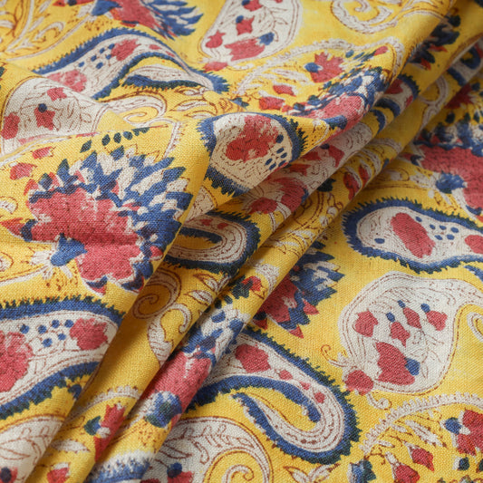 Yellow Paisley Special Pure Wool Handloom Sanganeri Hand Block Printed Fabric