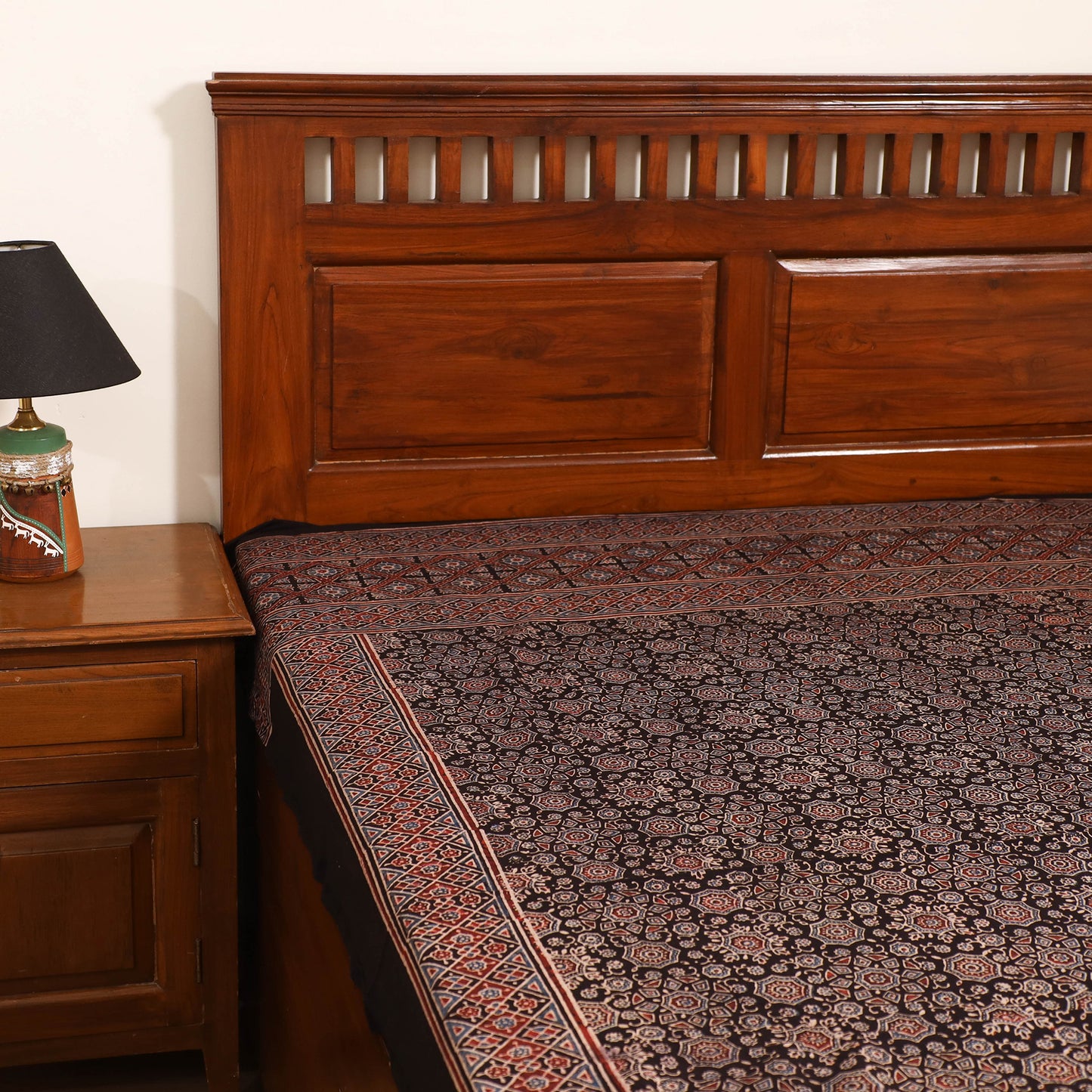 Ajrakh Hand Block Print Natural Dyed Cotton Single Bed Sheet (90 x 60 in) 18