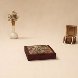 Maroon - Handpainted Kalamkari Natural Dyed Ghicha Silk Jewellery Box 29